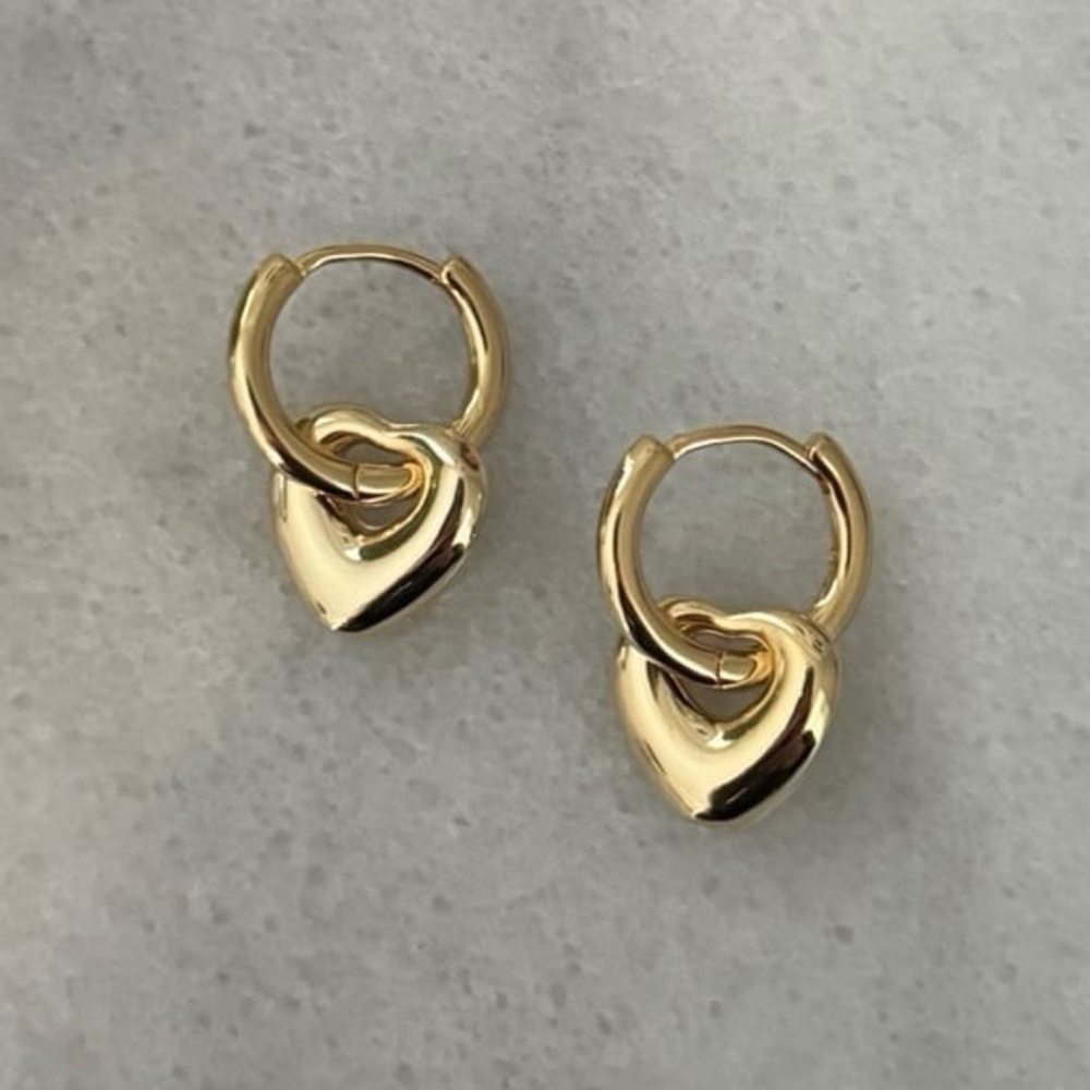 Gold Bubble Heart Charm Dangle Huggie Hoop Earrings
Brand New
